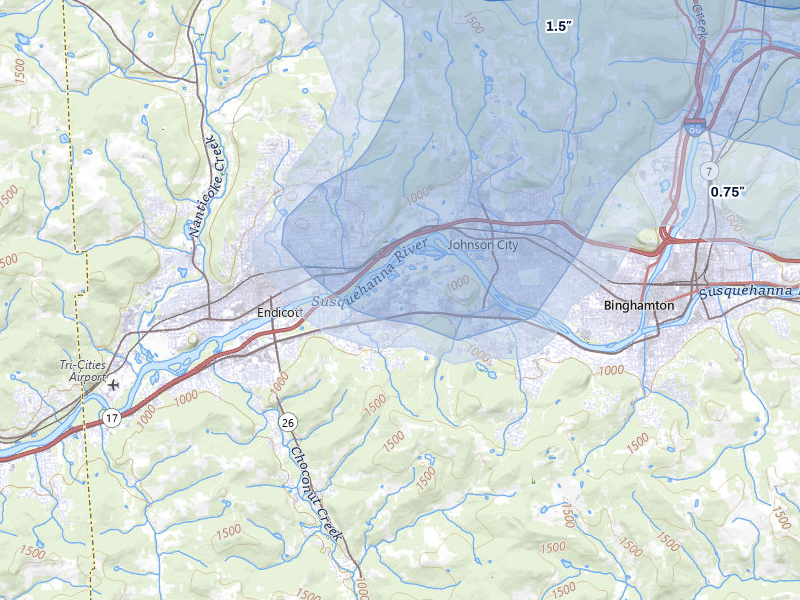 NEXRAD radar-signature map of the hail over Vestal, NY