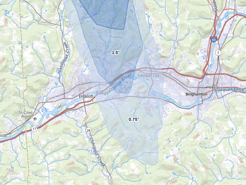 NEXRAD radar-signature map of the hail storm over Vestal, NY on Jun 30, 2026