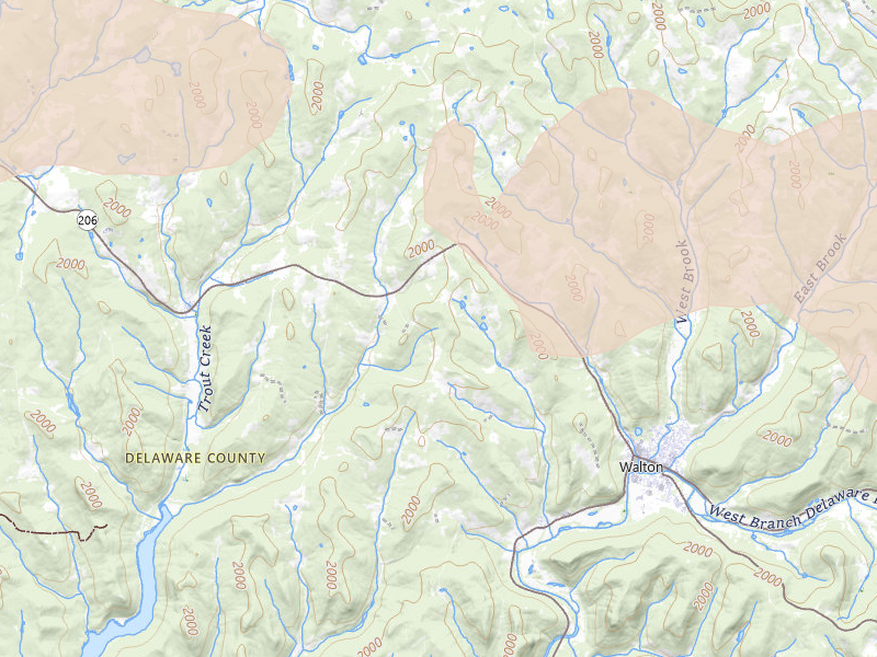 Radar-estimated hail-size map of the storm over Walton, NY on Mar 31, 2026