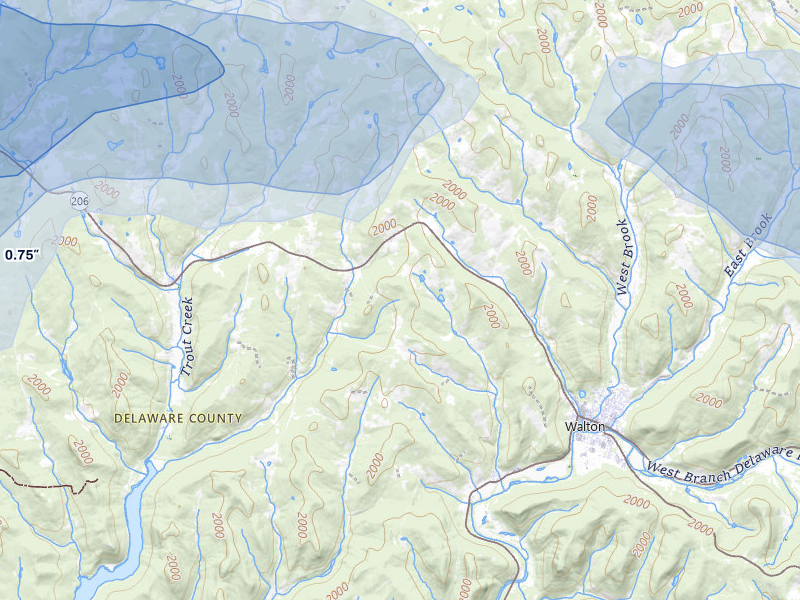 NEXRAD radar-signature map of the hail storm over Walton, NY on Mar 31, 2026