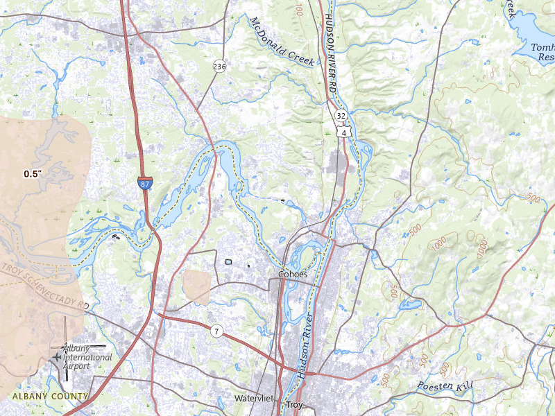 Radar-estimated hail-size map of the storm over Waterford, NY on Jul 1, 2026