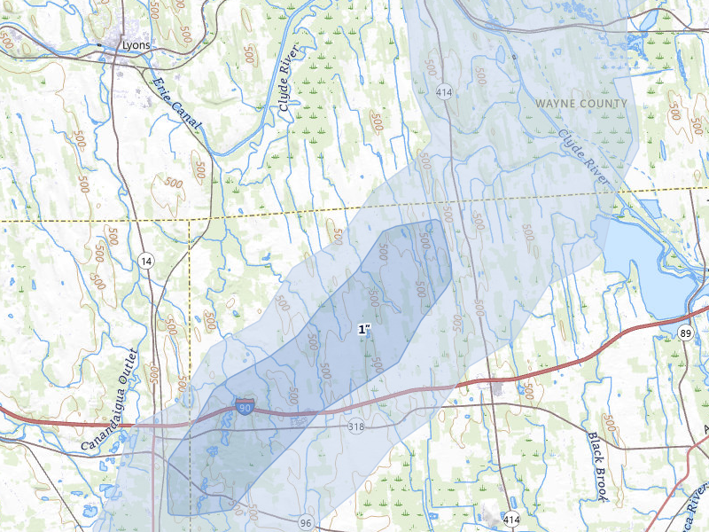 NEXRAD radar-signature map of the hail storm over Waterloo, NY on May 13, 2026