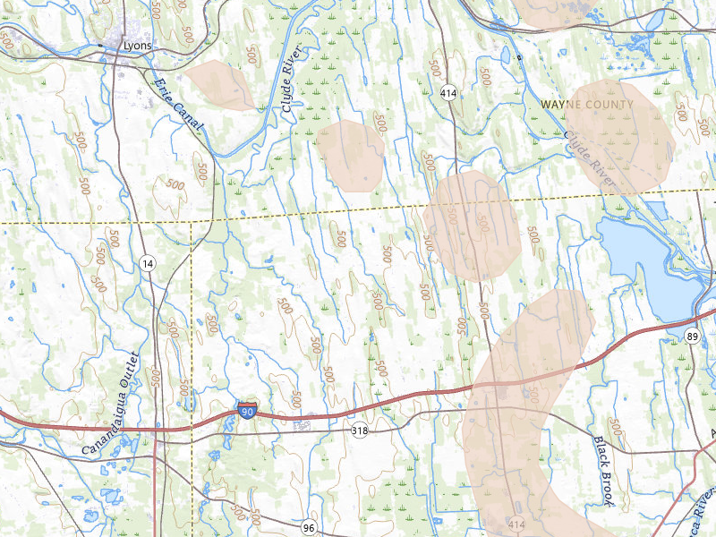 Radar-estimated hail-size map of the storm over Waterloo, NY on Jun 30, 2026