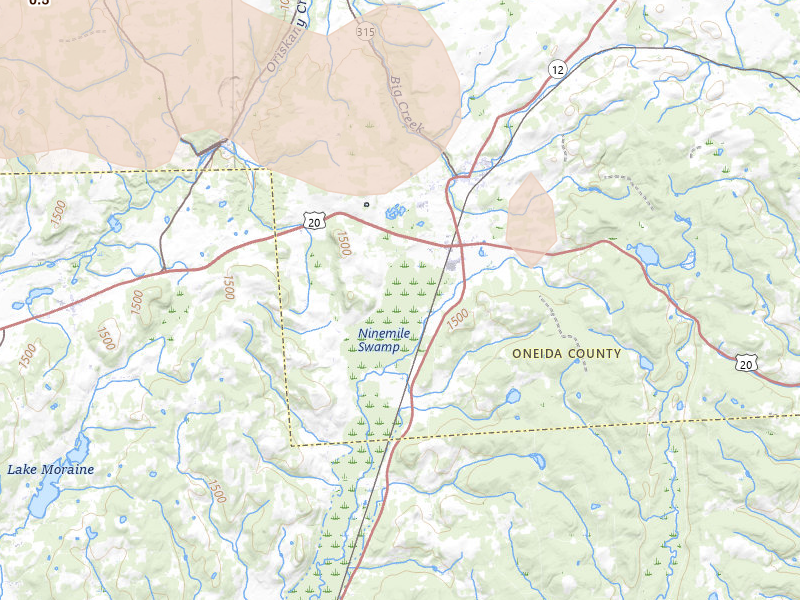 Radar-estimated hail-size map of the storm over Waterville, NY on Jul 1, 2026
