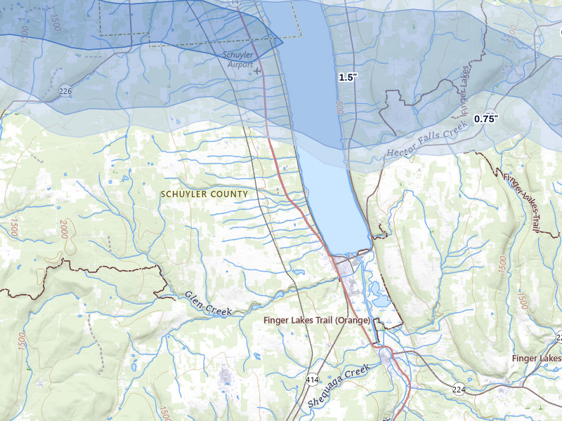NEXRAD radar-signature map of the hail over Watkins Glen, NY
