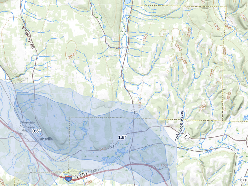 NEXRAD radar-signature map of the hail storm over Wayland, NY on Jul 3, 2026