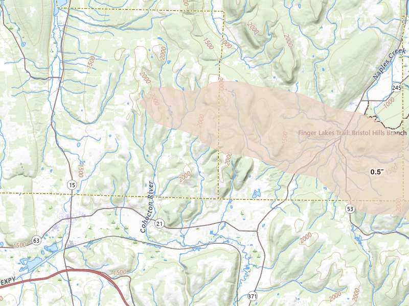 Radar-estimated hail-size map of the storm over Wayland, NY on Aug 12, 2026