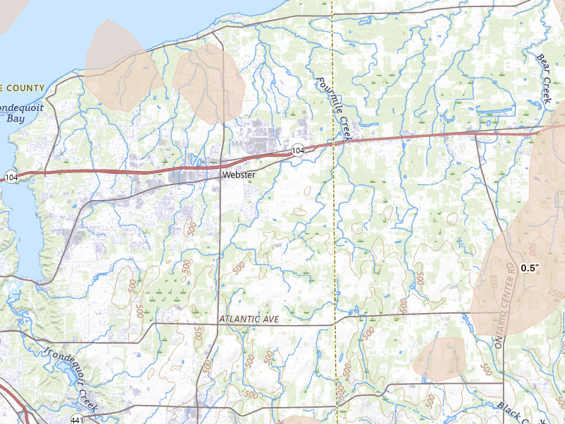 Radar-estimated hail-size map of the storm over Webster, NY on Sep 2, 2026