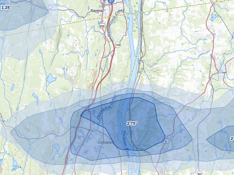 NEXRAD radar-signature map of the hail over West Coxsackie, NY