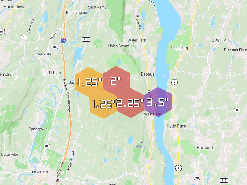 Hail map of West Park, NY on Jul 4, 2026, hail up to 3.5"