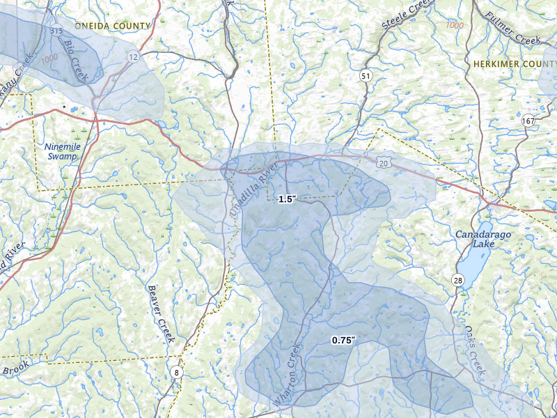 NEXRAD radar-signature map of the hail over West Winfield, NY
