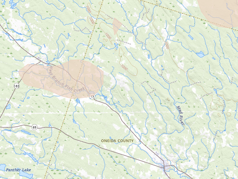 Radar-estimated hail-size map of the storm over Westdale, NY on Jul 1, 2026