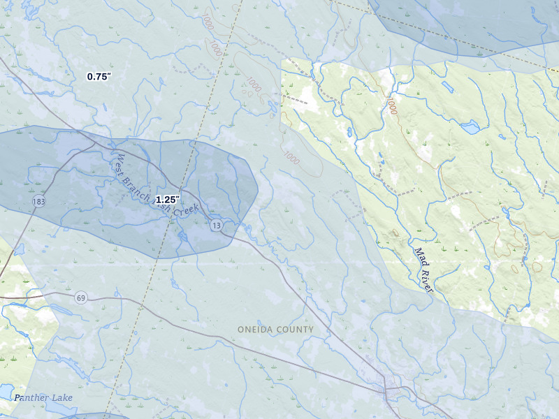 NEXRAD radar-signature map of the hail over Westdale, NY