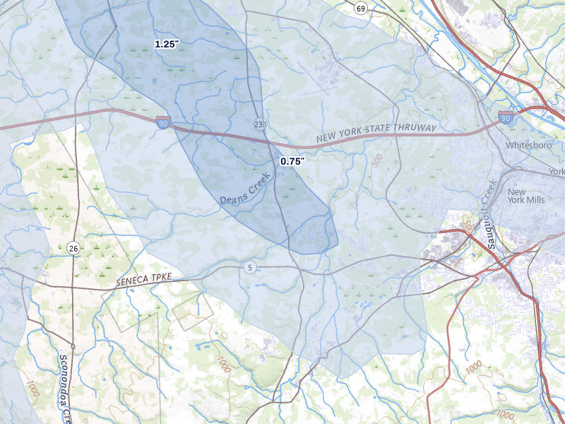 NEXRAD radar-signature map of the hail over Westmoreland, NY