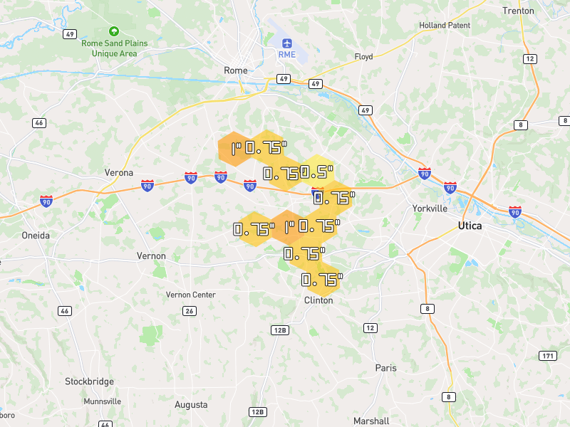 Hail map of Westmoreland, NY on Jul 1, 2026, hail up to 1"