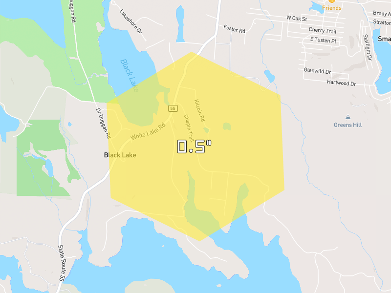 Hail map of White Lake, NY on Jul 1, 2026, hail up to 0.5"