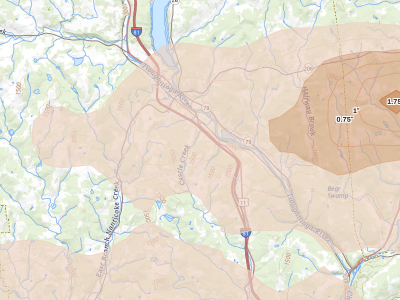 Radar-estimated hail-size map of the storm over Whitney Point, NY on Mar 31, 2026