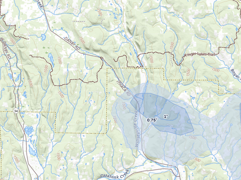 NEXRAD radar-signature map of the hail storm over Willseyville, NY on Jul 3, 2026