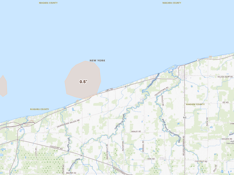 Radar-estimated hail-size map of the storm over Wilson, NY