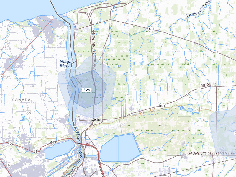 NEXRAD radar-signature map of the hail storm over Youngstown, NY on Jul 27, 2026