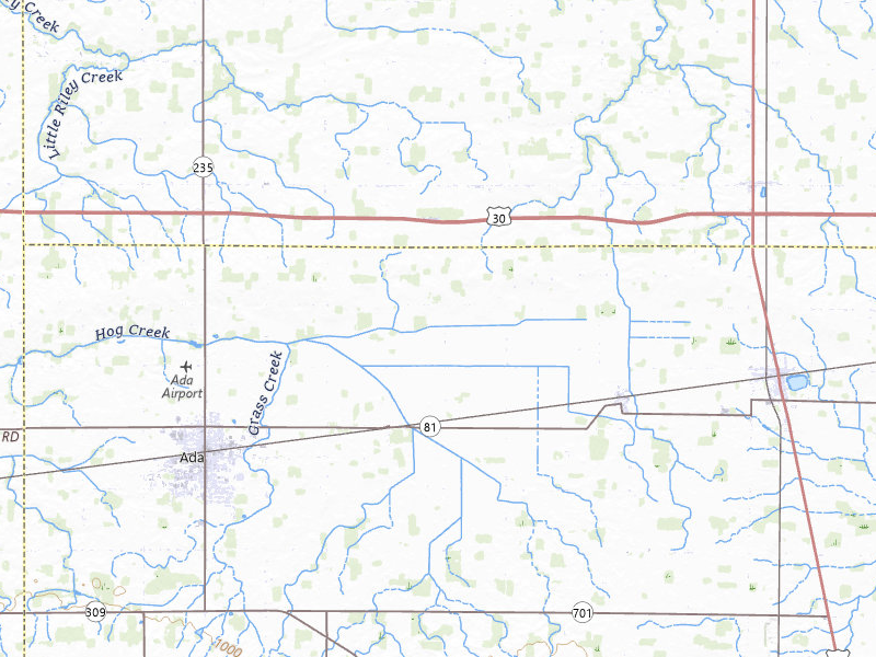 Radar-estimated hail-size map of the storm over Ada, OH on Mar 22, 2026