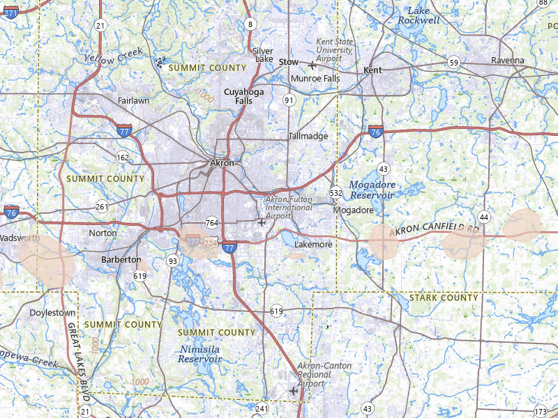 Radar-estimated hail-size map of the storm over Akron, OH