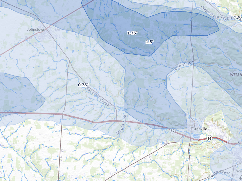 NEXRAD radar-signature map of the hail over Alexandria, OH