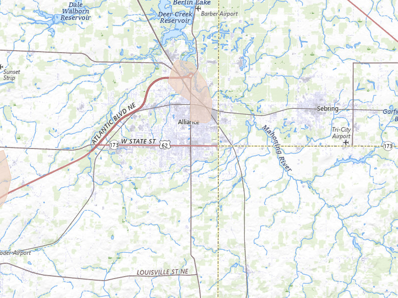 Radar-estimated hail-size map of the storm over Alliance, OH on Jul 3, 2026