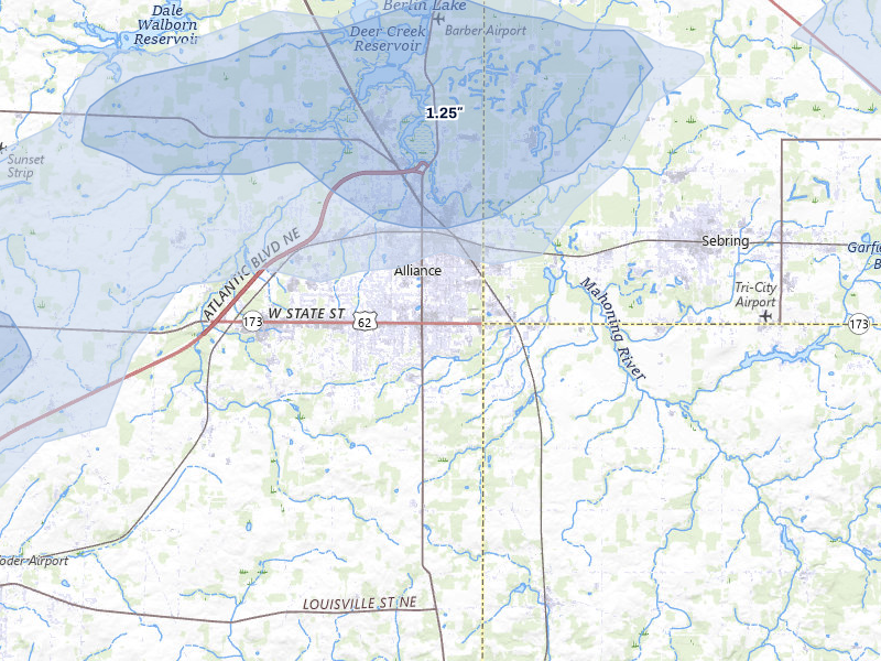 NEXRAD radar-signature map of the hail over Alliance, OH