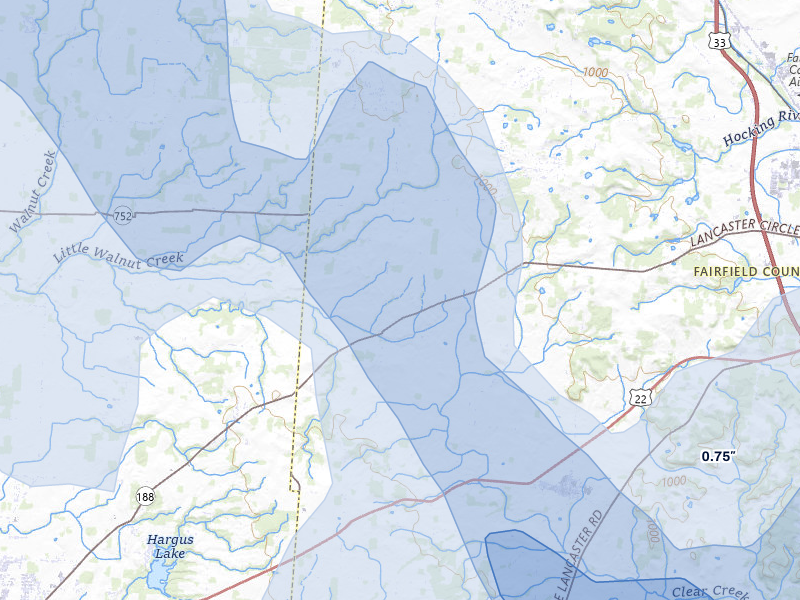NEXRAD radar-signature map of the hail storm over Amanda, OH on Aug 10, 2026