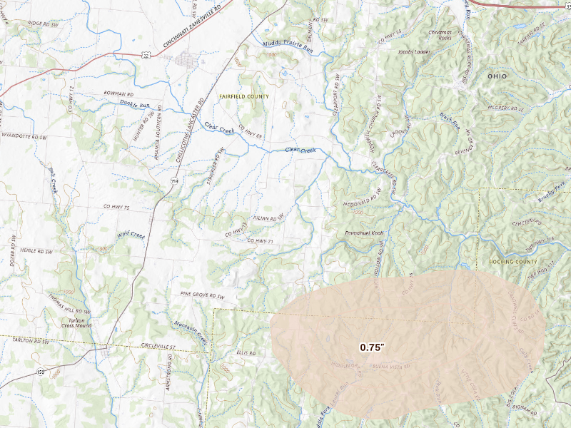 Radar-estimated hail-size map of the storm over Amanda, OH