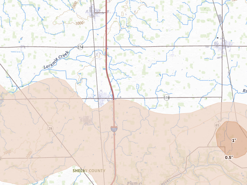 Radar-estimated hail-size map of the storm over Anna, OH on Mar 22, 2026