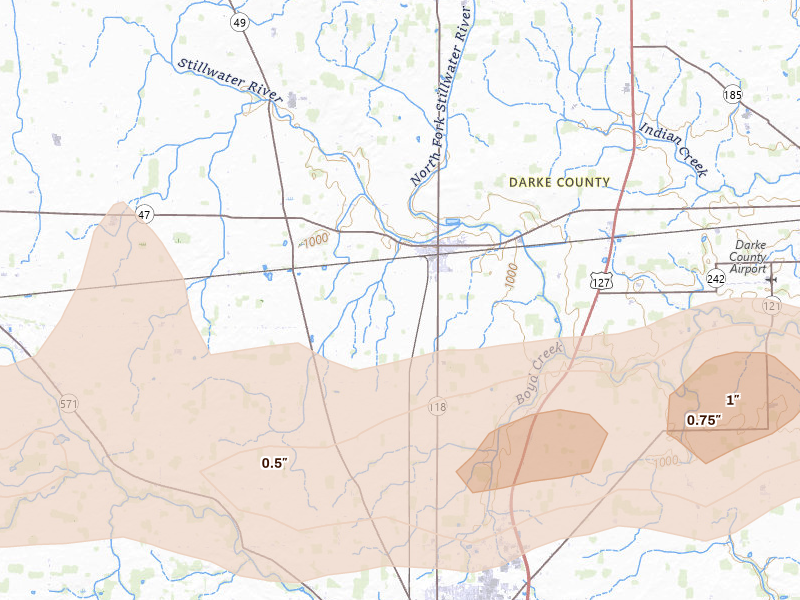 Radar-estimated hail-size map of the storm over Ansonia, OH on Mar 22, 2026
