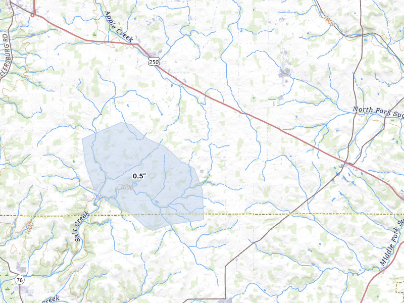 NEXRAD radar-signature map of the hail storm over Apple Creek, OH on Apr 22, 2026