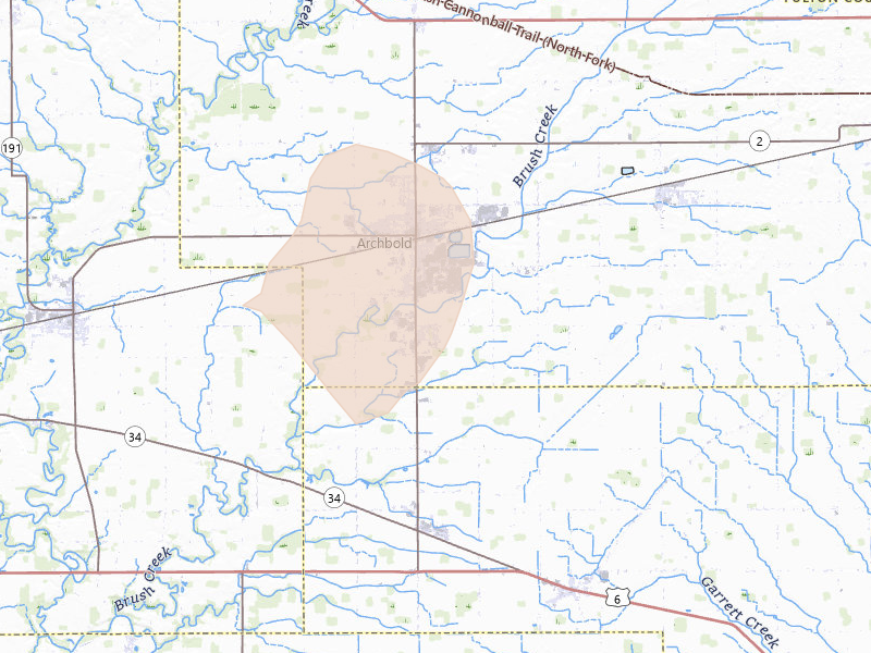 Radar-estimated hail-size map of the storm over Archbold, OH on Mar 26, 2026