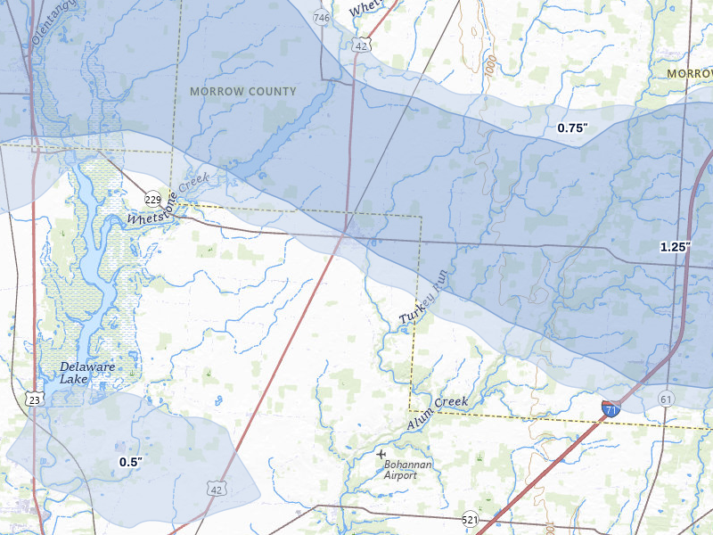 NEXRAD radar-signature map of the hail storm over Ashley, OH on Mar 22, 2026