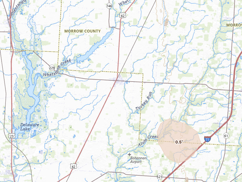 Radar-estimated hail-size map of the storm over Ashley, OH on Jun 6, 2026