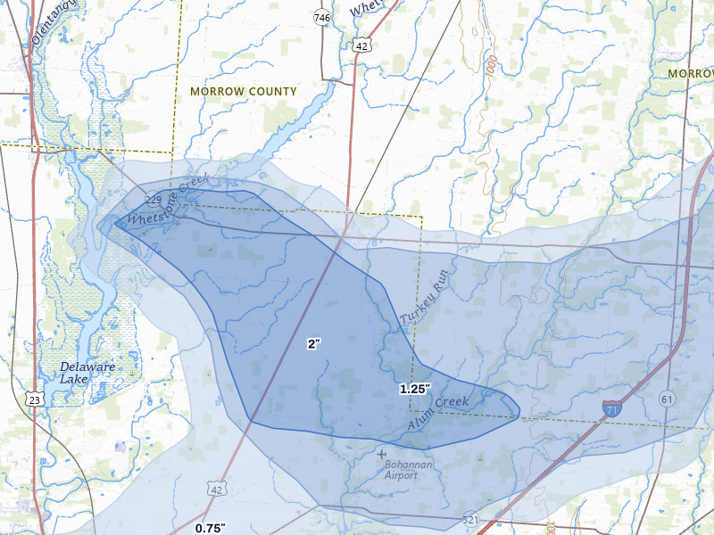 NEXRAD radar-signature map of the hail storm over Ashley, OH on Jun 6, 2026