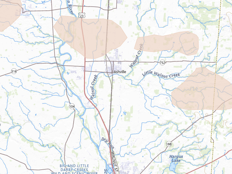 Radar-estimated hail-size map of the storm over Ashville, OH on Aug 11, 2026