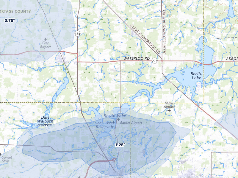 NEXRAD radar-signature map of the hail storm over Atwater, OH on Jul 3, 2026