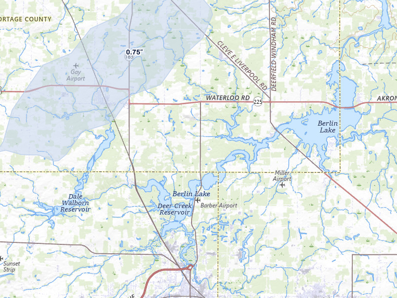 NEXRAD radar-signature map of the hail over Atwater, OH