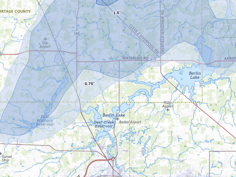 NEXRAD radar-signature map of the hail storm over Atwater, OH on Aug 22, 2026