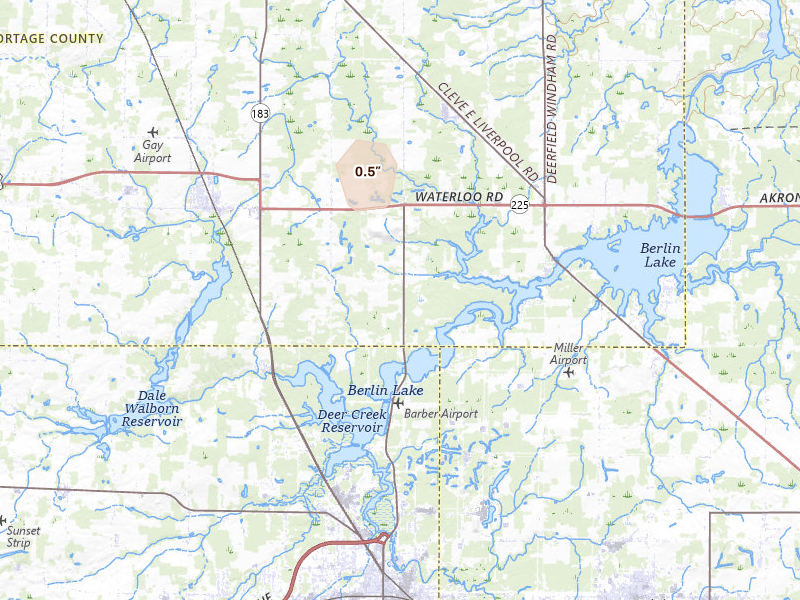 Radar-estimated hail-size map of the storm over Atwater, OH on Sep 3, 2026