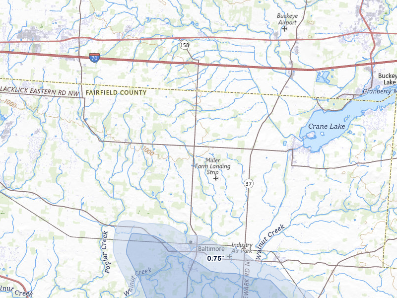 NEXRAD radar-signature map of the hail storm over Baltimore, OH on Jun 6, 2026