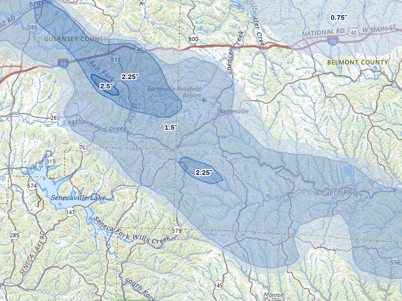 NEXRAD radar-signature map of the hail storm over Barnesville, OH on Jun 6, 2026