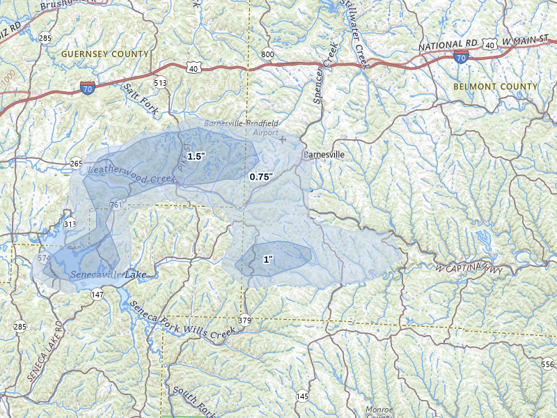 NEXRAD radar-signature map of the hail over Barnesville, OH