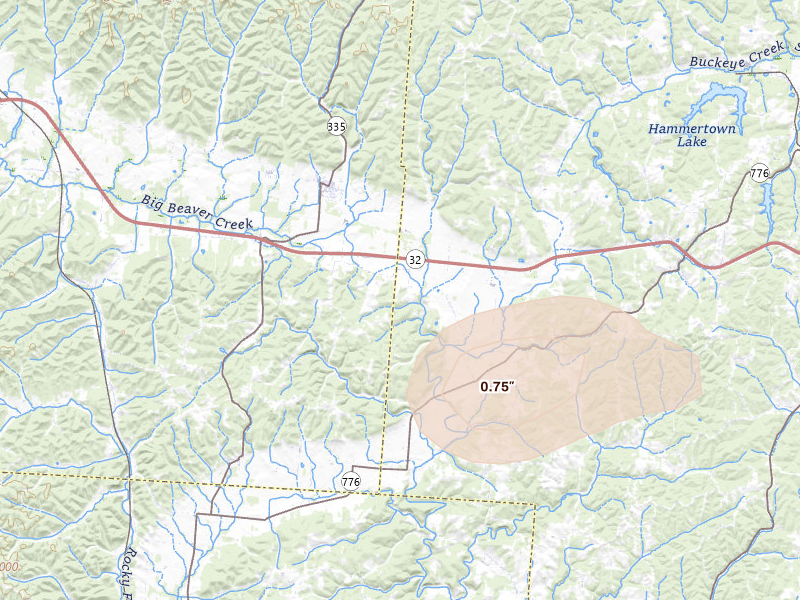 Radar-estimated hail-size map of the storm over Beaver, OH on Aug 7, 2026