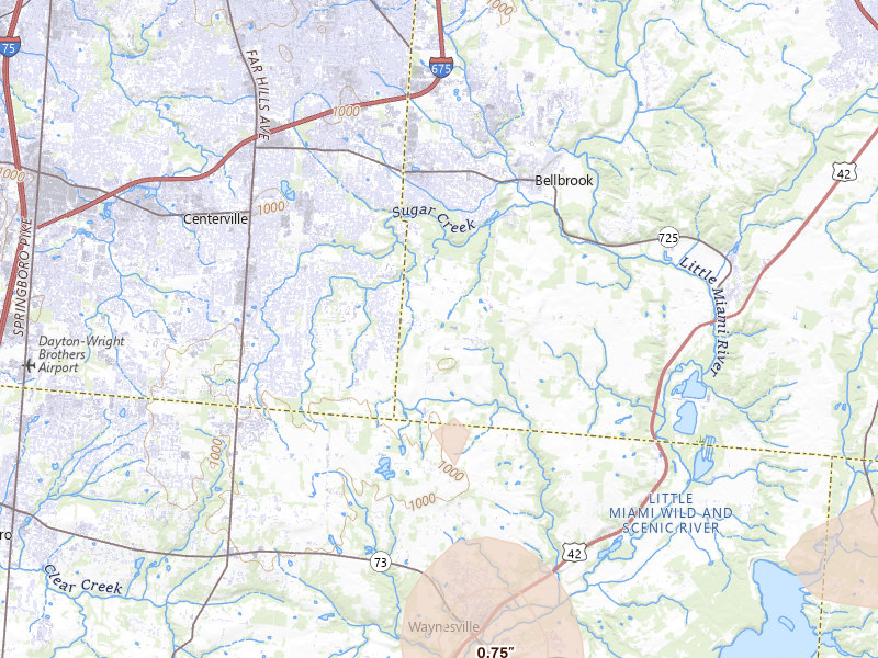 Radar-estimated hail-size map of the storm over Bellbrook, OH on Aug 11, 2026