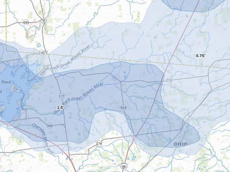 NEXRAD radar-signature map of the hail storm over Belle Center, OH on Jun 6, 2026