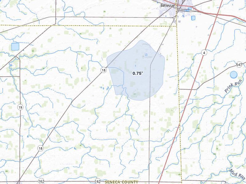 NEXRAD radar-signature map of the hail storm over Bellevue, OH on Mar 6, 2026
